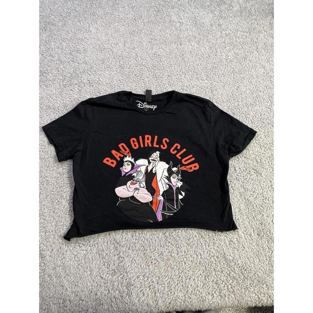 Disney Villains T-Shirt Womens Small Black Cropped Bad Girls Club Cartoon